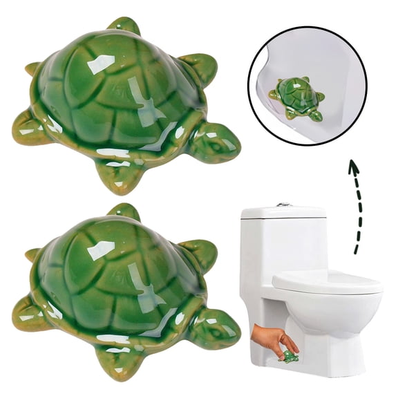 Ceramic Toilet Cover Set Turtle Decor – 2pc Durable Ceramic Toilet Bolt Covers, Easy Install, Fits Standard Toilets, Cute Bathroom Ornament Gift