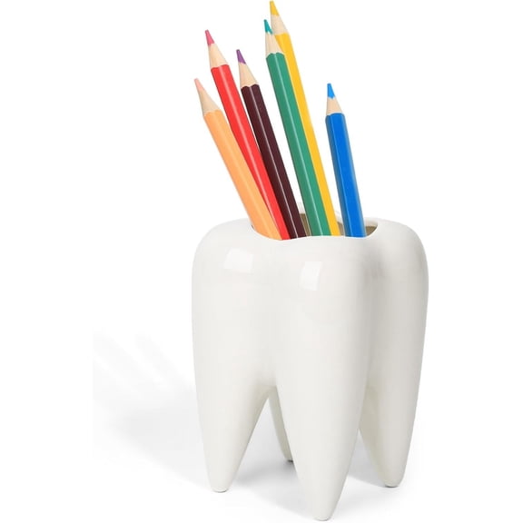 Ceramic Tooth Pen Holder, Cute Molar Shaped Pen Cup - Dental Office Desk Organizer, Dentist Hygienist Graduation Gift, Funny Tooth Desk Accessories for Women Men, Small Succulent Planter