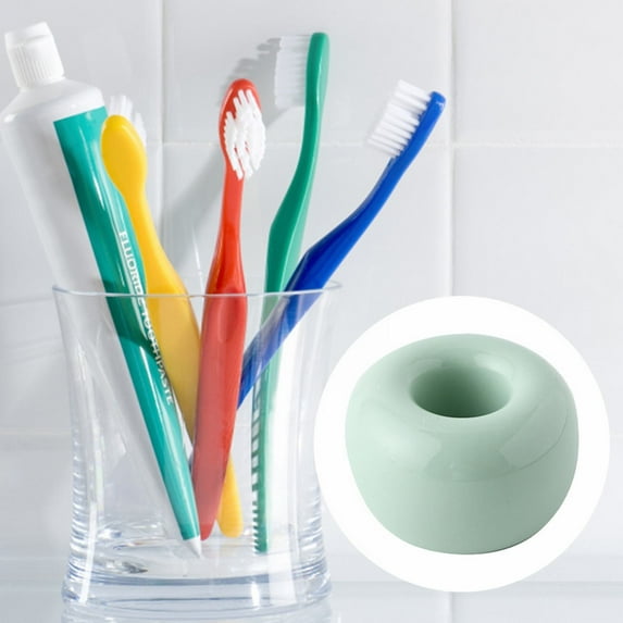 Ceramic Toothbrush Holder Cozival Sleek Minimalist Ceramic Toothbrush Holder Stand - Modern Bathroom Vanity Countertop Organizer for 4-6 Brushes, Easy Clean Design for A Clutter-Free Sink, Green