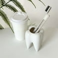 thumbnail image 1 of Ceramic Toothbrush Holder | Tooth-Shaped Novelty Pen Holder | Decorative White Office Desk Organizer | Funny Birthday Gift | 9.9x6.8x6.8cm | 1 Piece, 1 of 6