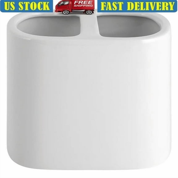 Ceramic Toothbrush Holder White Bathroom Storage 2 Openings Organizer Decor New