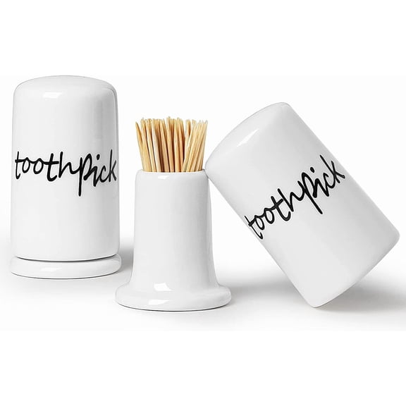 Ceramic Toothpick Holder Dispenser with Lid, Set of 2, White