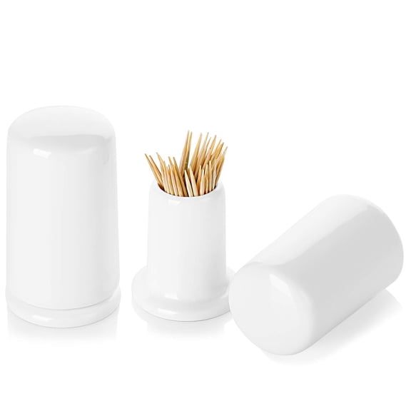 Ceramic Toothpick Holder with Lid,Toothpick Dispenser for Home, Easy To Clean Set of 2, White