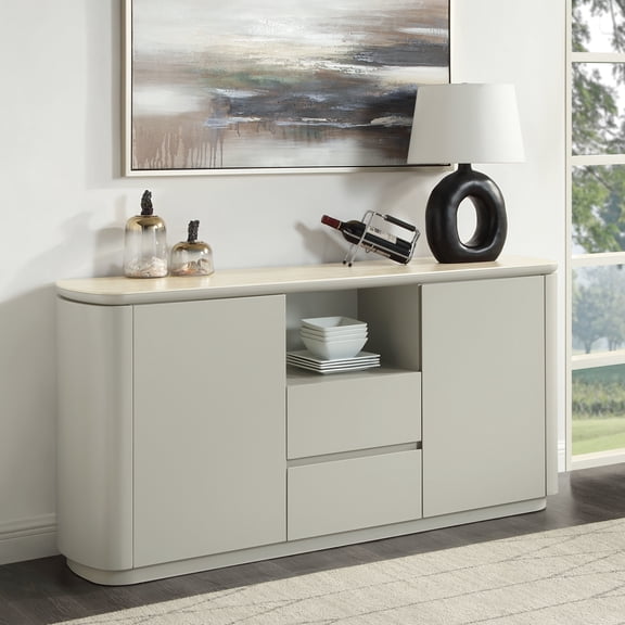 Gray Ceramic Top Storage Server - Functional For Dining And Living Areas Versatile Stylish Option