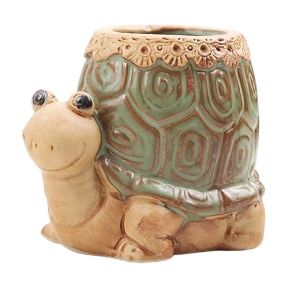Ceramic Tortoise Desktop Flowerpot Mini Planter for Succulents, Small Plants, and Desk Decor with Drainage Hole
