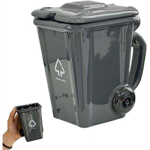 Ceramic Trash Can Coffee Mug with Lid, Funny Garbage Bin Novelty Mug, Waste Classification Desk Cup for Home, Office and Gifts
