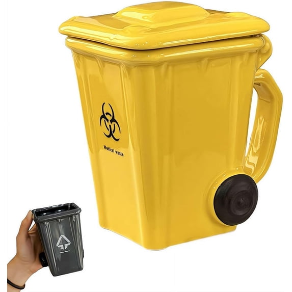 Ceramic Trash Can Coffee Mug with Lid, Funny Garbage Bin Novelty Mug, Waste Classification Desk Cup for Home, Office and Gifts