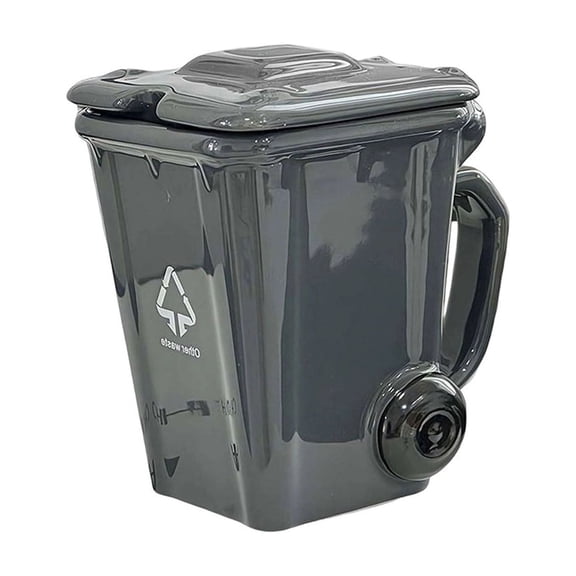 Ceramic Trash Can Mug with Lid & Handle – Novelty Recycle Bin Coffee Cup for Office, Home & Gift