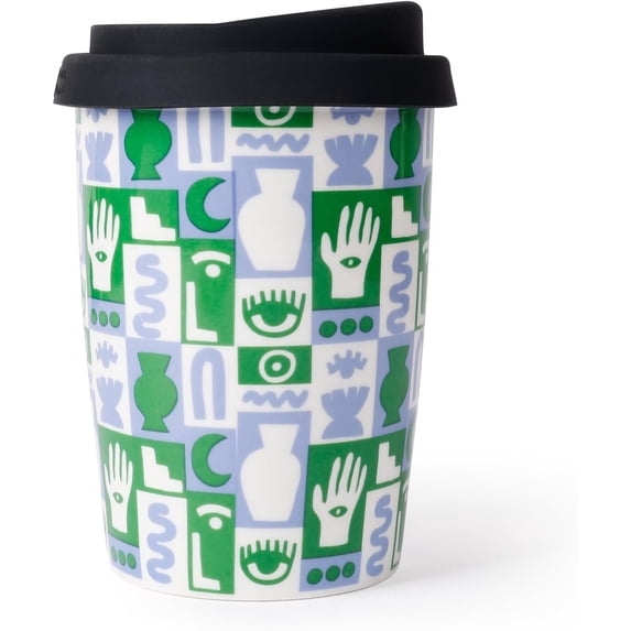 Ceramic Travel Coffee Cup - 8oz Double-wall Coffee Mug with silicon lid ...