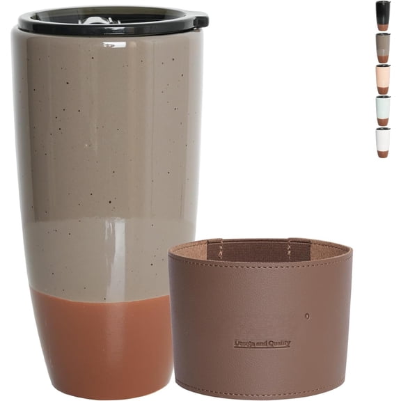 Ceramic Travel Coffee Cup with Lid, 21 oz, Portable Coffee Mug for Cup Holder, Microwave and Dishwasher Safe, Reactive (Grey)