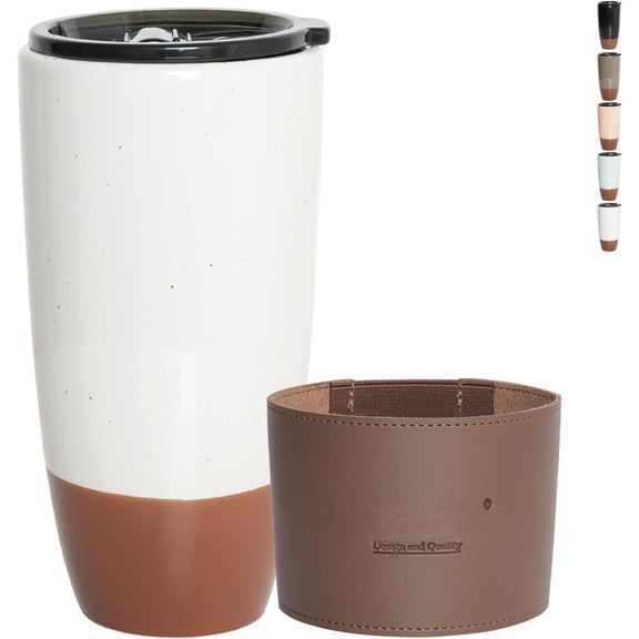 Ceramic Travel Coffee Cup with Lid, 21 oz, Portable Coffee Mug for  Cup Holder, Microwave and Dishwasher Safe, Reactive  (White)
