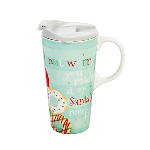 Ceramic Travel Cup, 17 OZ. ,w/box, Donut Worry