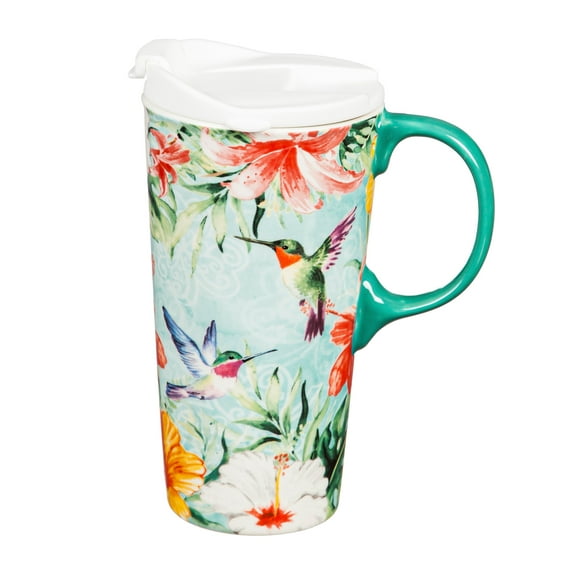 Pollinator Garden Travel Cup Ceramic Perfect Cup, Hummingbird Friends, 17oz, Gift Box