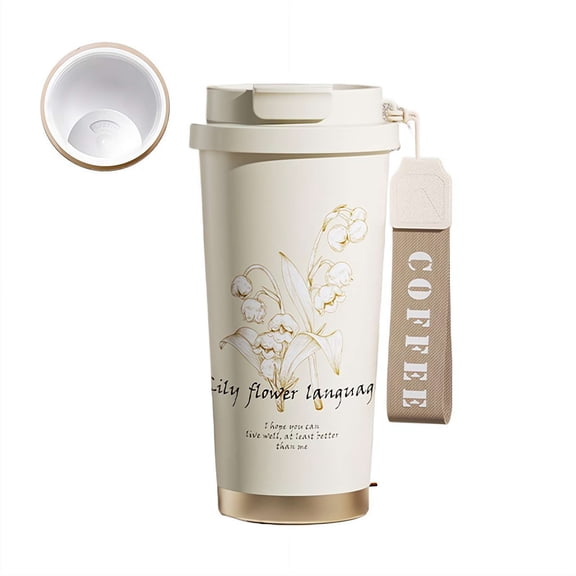 Ceramic Travel Mug, 2025 New Coffee Travel Mug with Straw & Flip Lid, 18.6oz Insulated Tumbler Cup with Mug for School Double Vacuum Ceramic Leak-Proof Office Party Wall Camping Coating, FBPJ