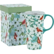 Ceramic Travel Mug with Color Gift Box,Coffee Cup 17 Oz.Christmas Gift,Red Bird