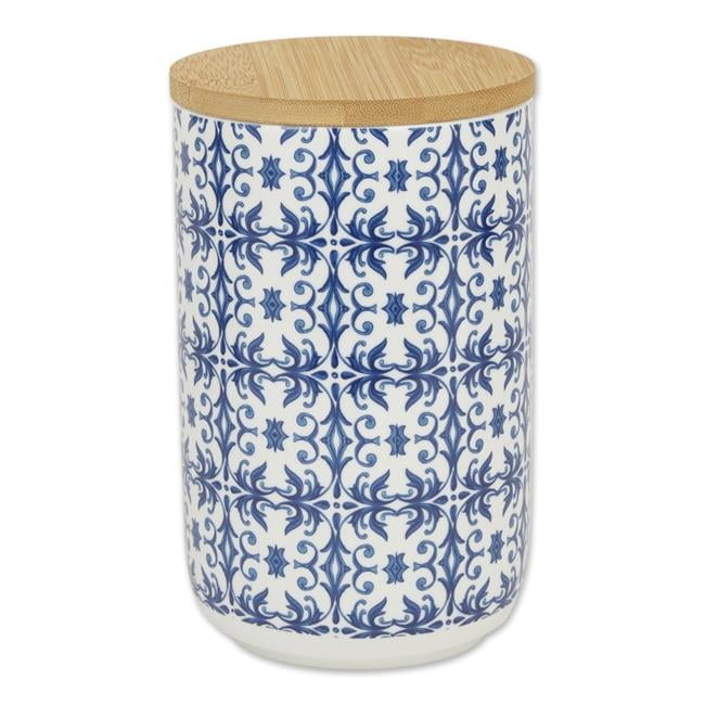 Blue Tile Ceramic Pet Treat Canister with Bamboo Lid