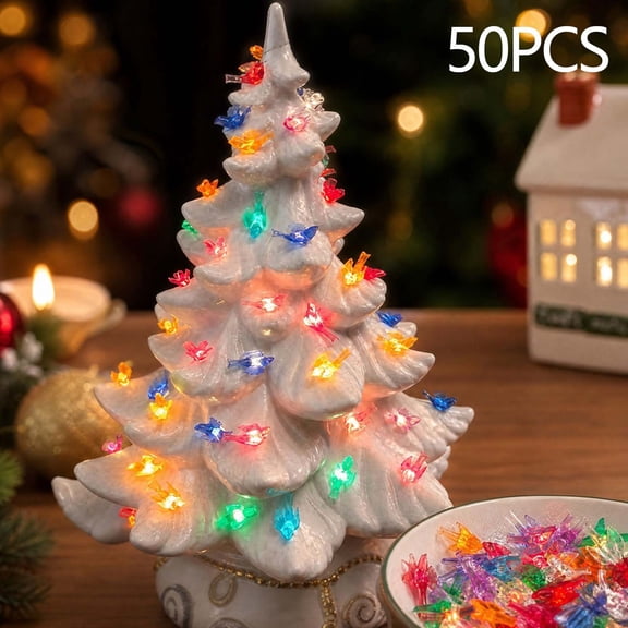 Ceramic Tree Replacement Bulbs, Bird Light Pegs, 50-Piece Decorative Bulb Replacement Set, for Vintage Ceramic Christmas Trees