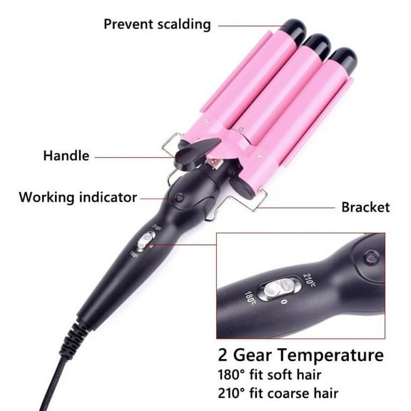Ceramic Triple Barrel Waver - 25mm Big Wave Curling Iron with Negative Ions for Smooth, Frizz-Free Hairstyles