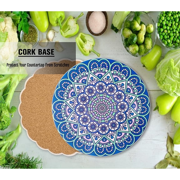 Ceramic Trivet for Hot Pots and Pans, Large Heat Resistant Pad with Cork Base, Hot Pad, Extra Thick, Round 7.9 Inch, 2-Pack