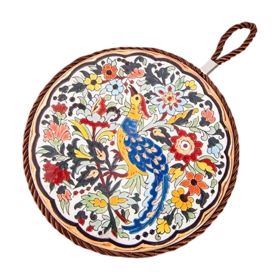 Ceramic Trivets for Hot Dishes and Pans,Resistant Hot Insulation Pads Protect Your Table and Countertop, Kitchen Decor, Round 6.7 Inch A