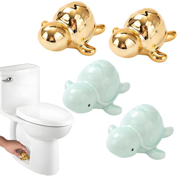 Ceramic Turtle Toilet Knobs 4-Piece Set – Coastal Style Bathroom Replacement Parts, Fun Home Decor Accessories for Toilet Tank Handles, Nautical Bathroom Hardware Z