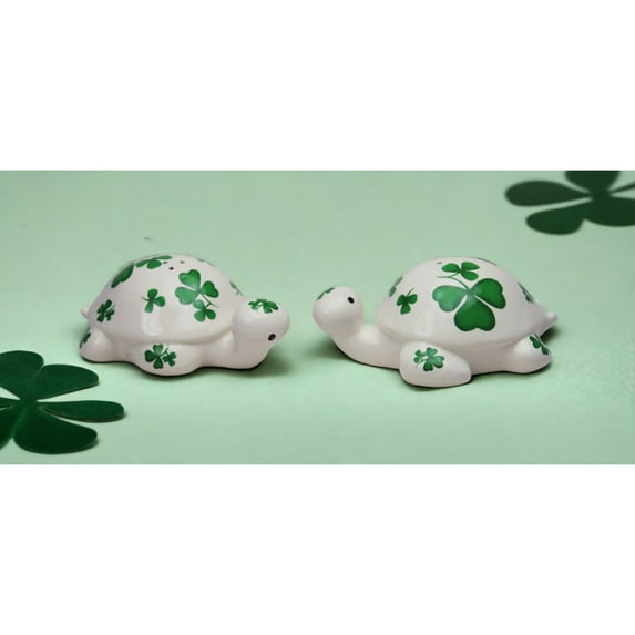 Ceramic Turtles Shamrock Salt and Pepper Shakers 3.75 Inch Gift