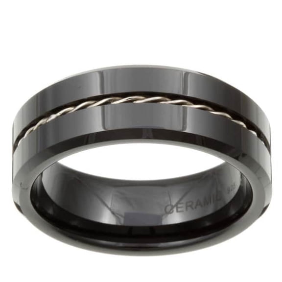 Ceramic Twisted Silver Wire Insert Band