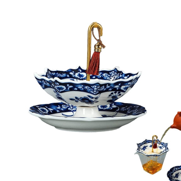 Ceramic Umbrella Shaped Tea Strainer with Saucer Loose Leaf Tea Infuser for Tea and Coffee
