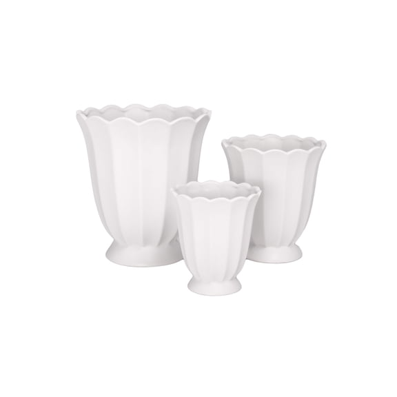 Ceramic Urn Tulip Shape In Matte Finish White-10.75"H