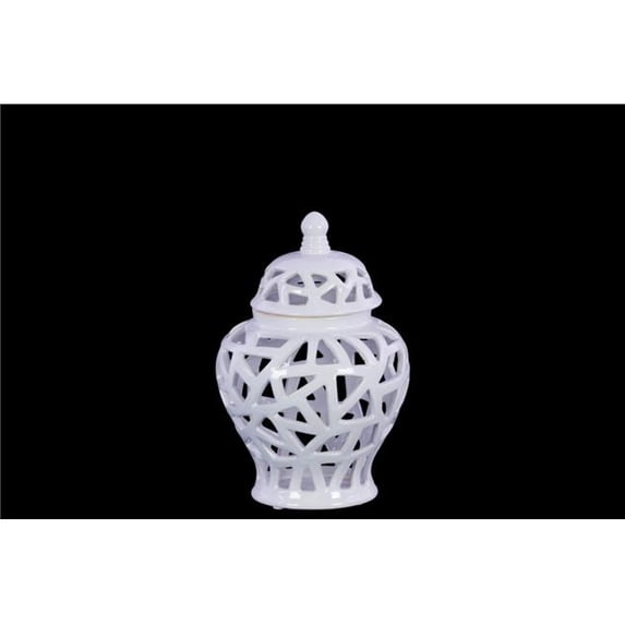Ceramic Urn Vase With Triangular Cutout Design, Small, White