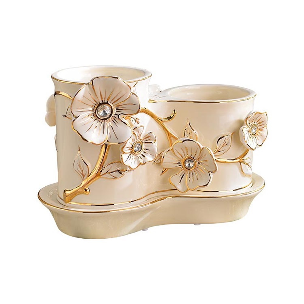 Ceramic Utensil Holder Household Utensil Organizer Drain Rack with 2 Divided Compartments