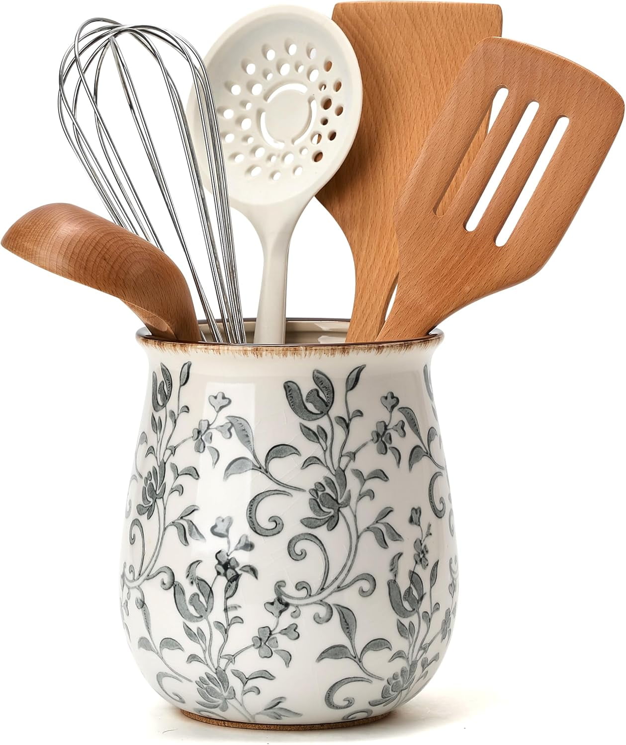 Ceramic Utensil Holder with Floral Pattern