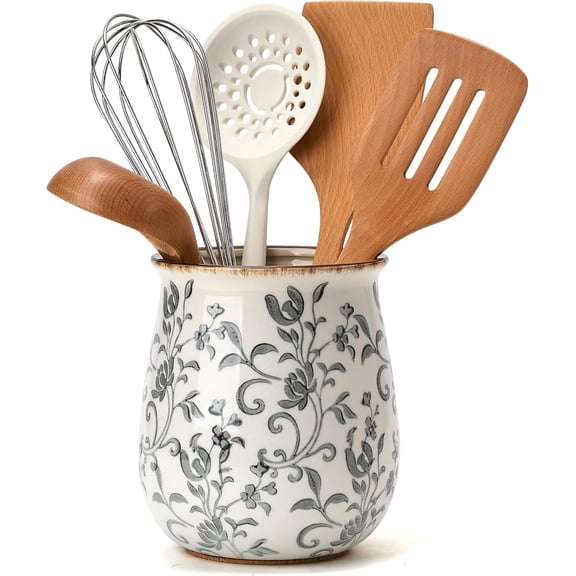 Ceramic Utensil Holder with Floral Pattern