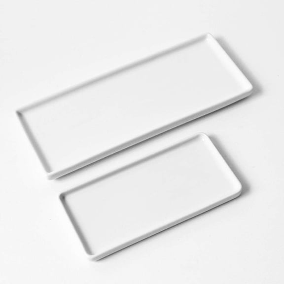 Ceramic Vanity Tray Rectangle, Bathtub Tray Bathroom Organizer, Cosmetics Holder for Tissue Candle Towel Plant Jewelry Ring Dish Dresser Perfume Shampoo - White