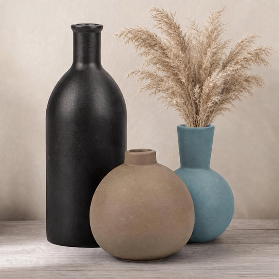 Sanmadrola Ceramic Vase Set for Flowers, Farmhouse Vases Home Decor Pottery Vases for Pampas Grass&Dried Flowers,Suitable for Bedroom, Living Room,Office, Bookshelf,Bathroom, Black