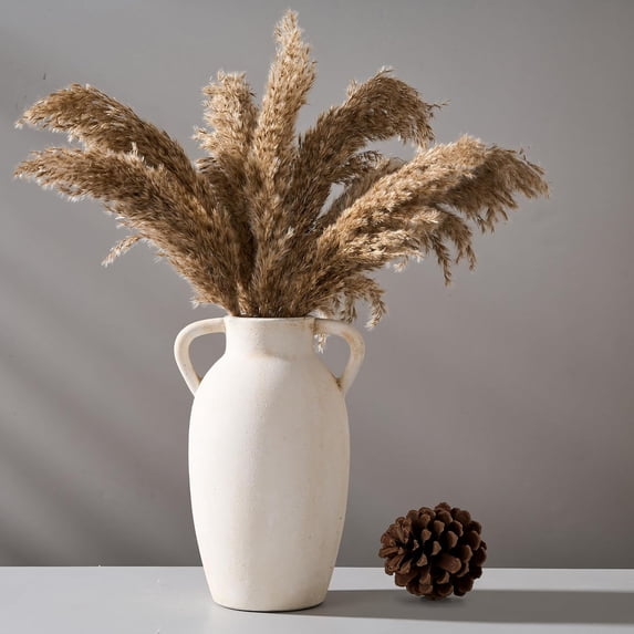 Ceramic Vase, 9.84 Inch Terracotta Vase with Handles, Decor Decorative Vase, Rustic Vase for Home Decor, Farmhouse, Living Room, Table - Beige