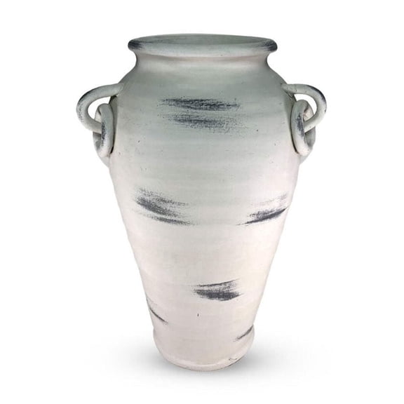 Aria Home Ceramic Oblong Urn Vase 15 Inch White Wash Blue Shadow Boho Decor