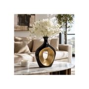 Ceramic Vase That Elevates Home Decor - Vase for Living Room Decor, Dining Table or Office Desk - Flower Vase with Hollow Center for House, Table, and Bedroom Decor - 14" Black & Gold