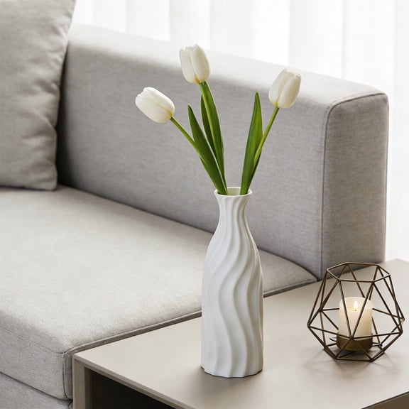 Ceramic Vase Flower Arrangement, White Home Decor, Minimalist Tabletop Centerpiece, Elegant Living Room Accent, Modern Farmhouse Decor, Topliu