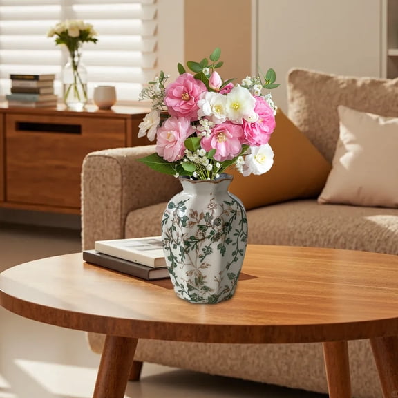 Ceramic Vase for Flower Arrangements, Rural Ice Cracked Milk Pot for Feng Shui Home Decor, Decorative Ceramic Pot for Desk, Shelf, and Living Room Display