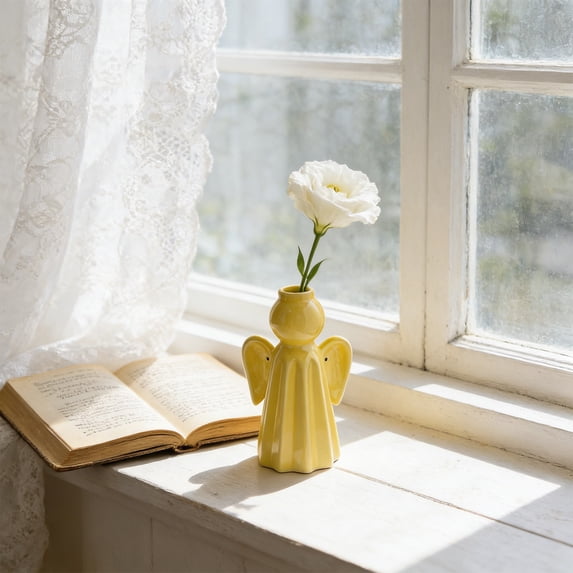 Ceramic Vase,Flower Pots,Cute Art Solid Color Design for Living Room,Indoor Space Desktop Decoration,Yellow