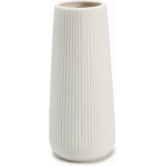 Ceramic Vase for Flowers,White Ribbed Ceramic Vase for Home Decor, Nordic Minimalist Vase for Pampas Grass, Flower Vases for Kitchen, Living Room, Bedroom, Office, Shelf Table Centerpiece