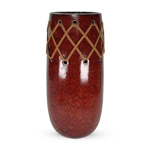 Aria Home 6" Santa Fe Ceramic Vase Brown Stitch Home Decor Accent Rustic Southwest, Red