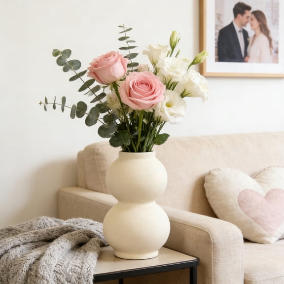 Ceramic Vase for Home Decor - Tabletop Flower Vessel, Modern Planter Pot for Dried or Fresh Bouquets, Living Room Desktop Ornament, Office Shelf Decorative Container, 3 Size Options