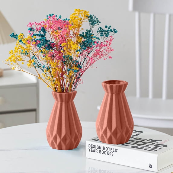 Ceramic Vase for Living Room Decoration - Frosted Vertical Texture Hydroponic Vase - Tabletop Flower Vase for Home Office Shelf Décor - Small Modern Centerpiece Vase with Glazed Finish - 15.2cm Tall