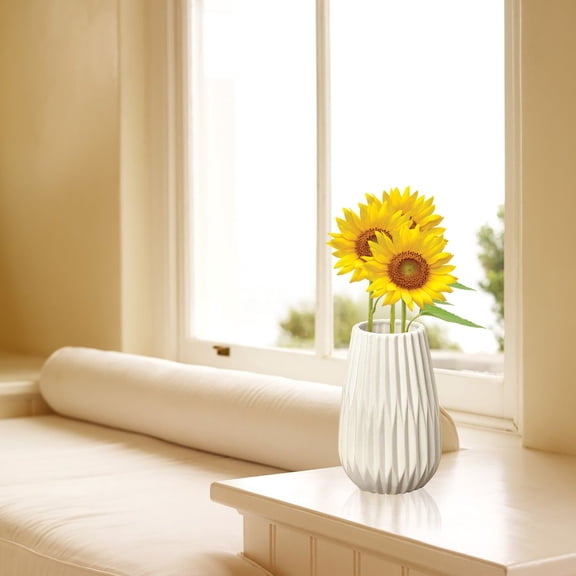 Ceramic Vase Modern Geometric Textured Design for Home Office Living Room Tabletop Decoration Display