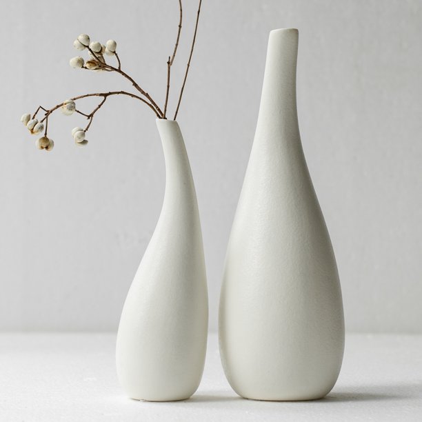 Ceramic Vase Pack 2, White Modern Bud Vase, Ceramic Modern Vase Decor