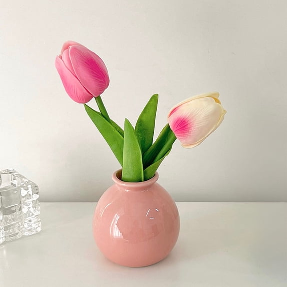 Ceramic Vase, Scandinavian Style Decorative Vase for Living Room, Desktop Dining Table Home Decor, 1-Pack(Sakura Pink)