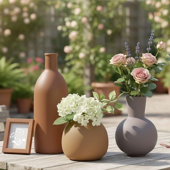 Ceramic Vase Set of 3, Home Decor Pottery Vases for Bouquet Pampas Grass Dried Fresh Flowers