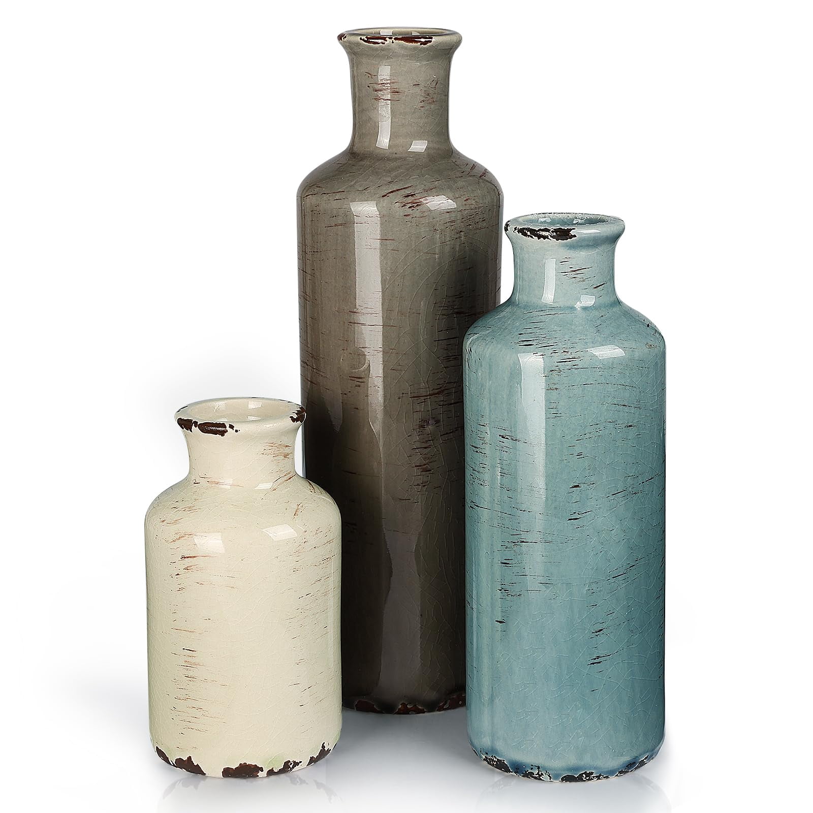 Ceramic Vase Set of 3, Small Modern Farmhouse Flower Vases - Home Decor ...
